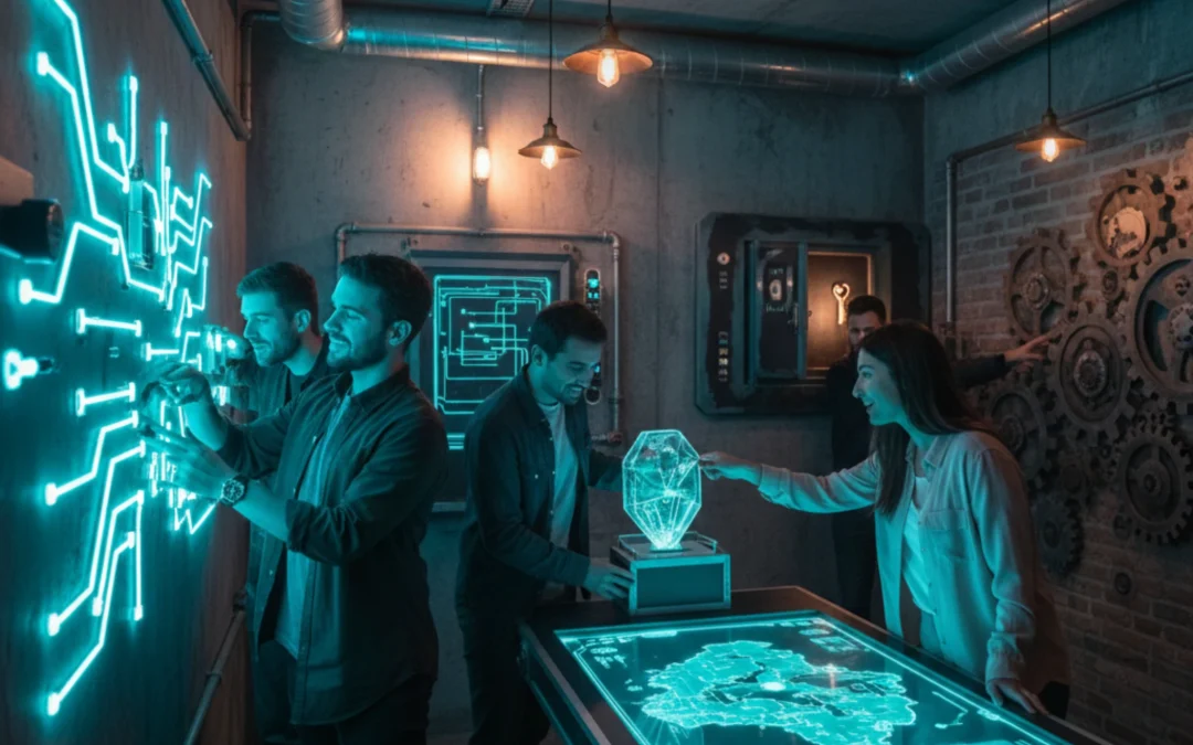 Grupo de amigos disfrutando un escape room