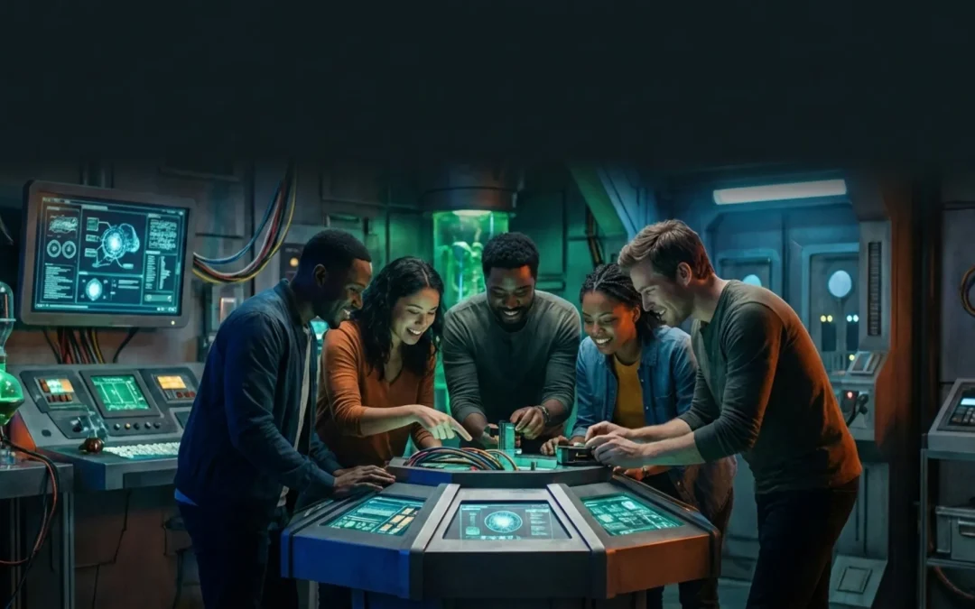 Grupo viviendo una experiencia en un escape room inmersivo