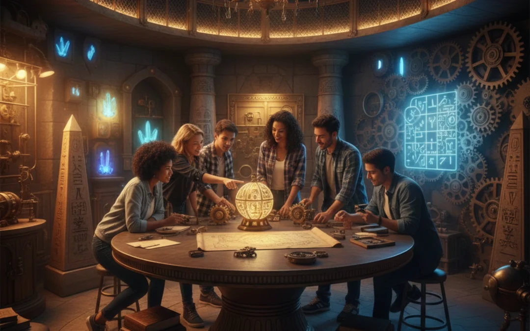 Grupo disfrutando una experiencia de escape room inmersiva